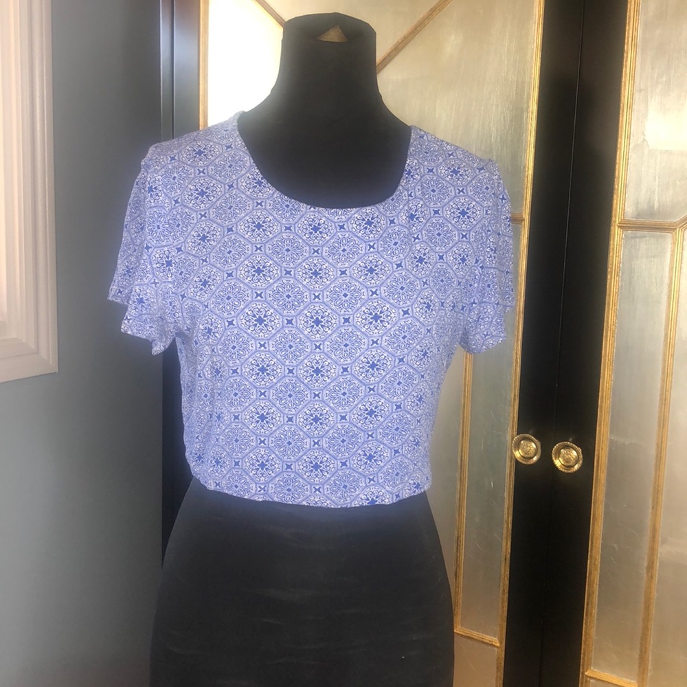 Rumor Boutique Blue Patterned Crop Top